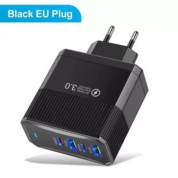 USB C Charger Muti 4 Ports PD Type C Fast Charging Quick Charge QC3.0 PD Wall Power Adapter for IPhone 16 Xiaomi Samsung Oneplus Black EU
