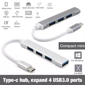 USB C HUB 3,0 Type C 4-портовый мульти-сплиттер-адаптер OTG для Lenovo Xiaomi Macbook Pro 13 15 Air Pro PC Компьютерные аксессуары серебряный