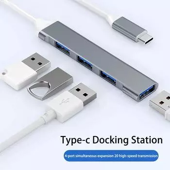 Usb C Hub 3.0 Type C 4 порта Multi Usb Splitter адаптер Otg ПК Компьютер USB3.0 серебряный