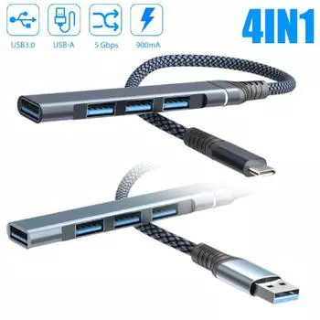 USB C HUB 3,0 Type C 3,1 4-портовый мульти-сплиттер-адаптер OTG для Xiaomi Lenovo Macbook Pro 13 15 Air Pro PC Компьютерные аксессуары USB