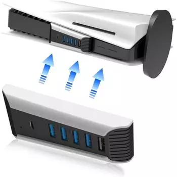 USB C Hub, USB Hub 5 в 1, высокоскоростной адаптер расширения с портами USB3.0 Type C для консоли PS5, поддержка 4 портов вывода данных USB 11*4.8*2.8cm белый/чёрный