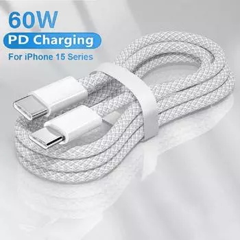 Usb C to Type C быстрая зарядка PD 60W мобильный телефон дата кабель для iPhone15 Android Samsung Huawei Type C плетеный зарядный кабель 1m