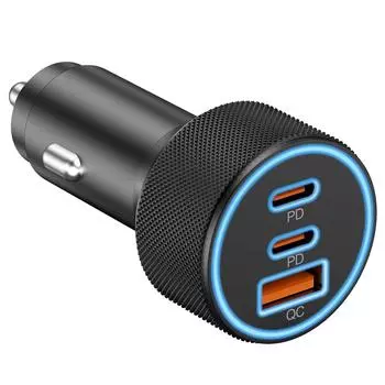 USB Car Charger, 3-Port 67W USB-C & USB-A Car Power Adapter PD/QC Fast Charging One Size