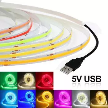 USB COB Strip DC 5 В 320 светодиодов/M белый/красный/розовый/ледяно-синий/желтый светильник для шкафа, лампа для подсветки телевизора, гибкая лента, веревка, светодиодная лента 0.5M холодный белый