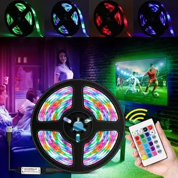 USB-диммируемые цветные светодиоды RGB с ИК-пультом дистанционного управления, 16 цветов и 4 режима освещения, 5 м 5m 300LEDs