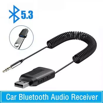 USB-диск AUX автомобильный Bluetooth-приемник 5.3 стерео беспроводной USB-донгл на разъем 3,5 мм AUX аудио музыкальный адаптер микрофон громкая связь чёрный