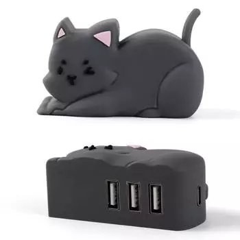 USB-док-станция для ноутбука в форме черной кошки, многопортовый USB 2,0, высокоскоростной USB-концентратор Type-C, аксессуары для ПК, в форме черной кошки чёрный