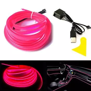 USB EL Wire 10 M/5 M/3 M Гибкая неоновая световая трубка DC 5 В Неоновая трубка Освещение салона автомобиля Световая полоса для внутренней отделки Декоративная 3 розовый