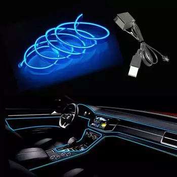 USB EL Wire 10 M/5 M/3 M Гибкая неоновая световая трубка DC 5 В Неоновая трубка Освещение салона автомобиля Световая полоса для внутренней отделки Декоративная 3 синий