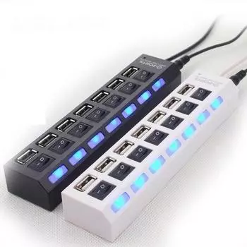 USB-концентратор 2.0 с несколькими портами USB, 4/7 портов, высокоскоростной USB-концентратор с выключателем питания, USB-разветвители