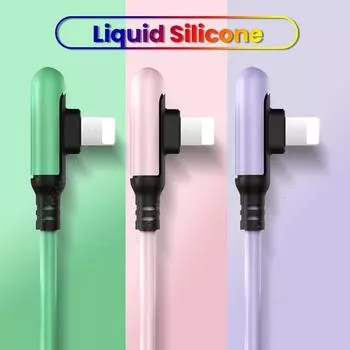 USB-кабель 90 градусов для iPhone 14, 13, 12, 11 Pro Max X XR XS 8, 7, 6s, 5s, зарядное устройство для быстрой зарядки, жидкий силиконовый кабель для передачи данных, 0,3/1,2/1,8/2,5 м 0.3M зелёный