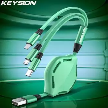 USB-кабель KEYSION 3 в 1 для зарядного устройства IPhone Type-C, телескопический удлинительный кабель Micro USB для зарядки телефона чёрный