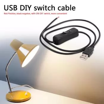 USB-кабель питания 2-контактный USB 2.0 мужской удлинитель шнура DIY с выключателем (черный)
