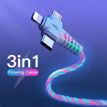 USB-кабель с светящимся освещением 3 в 1 для iPhone 12 11 Pro 3 в 1, 2 в 1, светодиодный Micro USB Type C, 8-контактное зарядное устройство, провод для Huawei Xiaomi Samsung 1m разноцветный