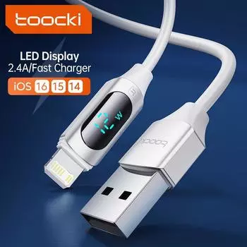 USB-кабель Toocki Display для зарядного устройства iPhone 14 13 12 11 Pro Max X XS XR, быстрое зарядное устройство с жидким кремнием, кабель для подсветки, провод 1m белый