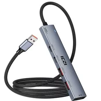 USB-концентратор ICZI 10 Гбит/с USB Gen 2 USB-концентратор Gen 120CM плетеный кабель из алюминия с портом питания для использования шины Легкий компактный тонкий дизайн для мини