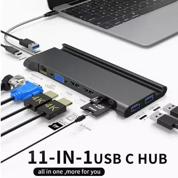 USB-концентратор типа C до 3.0 USB HDMI-совместимый RJ45 USB-концентратор для MacBook Pro USB-разветвитель с несколькими портами 11 портов Тип C HUB USB-C HUB