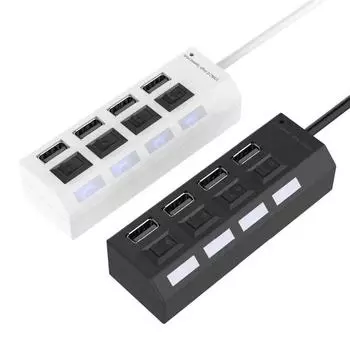 USB-концентраторы 4-портовый USB-концентратор с выключателями питания постоянного тока и кабелем для подключения ноутбука ПК чёрный
