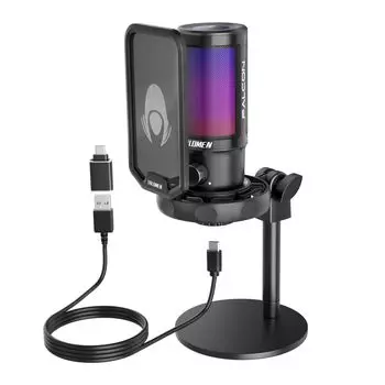 USB-конденсаторный микрофон Talomen, игровой микрофон с RGB-подсветкой, отключение звука одним нажатием, мониторинг с нулевой задержкой, подключаемый и работающий металлический ПК-микрофон для пульта PS5