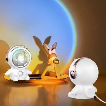 USB-лампа Spaceman Sunset, светодиодный проектор, ночник с 6 пленками, неоновые цвета, радужная атмосфера, домашний праздничный декор, рождественский подарок белый