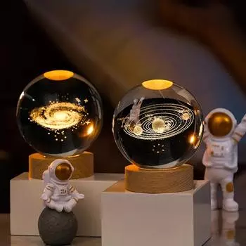 USB светодиодный ночник Галактика Сатурн Луна креативный хрустальный шар настроение свет спальня домашний декор настольная лампа для детей подарок на день рождения