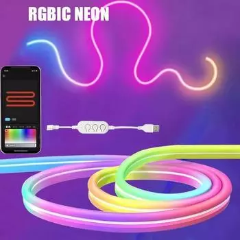 USB неоновые светодиодные ленты 5 В неоновая веревка с синхронизацией музыки DIY RGBIC Dreamcolor Chasing Strip Лента для игровой комнаты Окружающий свет Waterproof&1m-39.37Inch