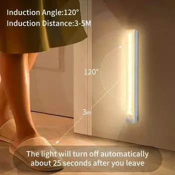 USB Rechargeable LED Night Light Motion Sensor Cabinet Light Closet Wardrobe Kitchen Staircase Lamp Bedroom Decor 10/20/30/50cm