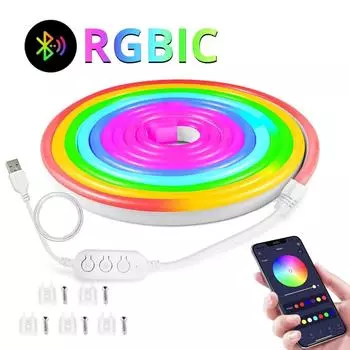 USB RGBIC 5V неоновая светодиодная лента Bluetooth гирлянды водонепроницаемая неоновая светодиодная лента для комнаты настенный шкаф декор освещение Waterproof&1m-39.37Inch