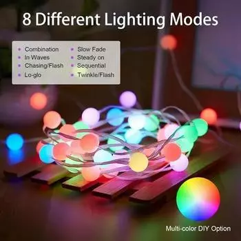 USB RGBIC Fairy String Light с Bluetooth APP и пультом дистанционного управления Светодиодные гирлянды Водонепроницаемый ПВХ-провод Рождественская вечеринка DIY