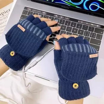 USB Теплые перчатки Утолщенная текстура альпака Раскладушка Полуручная вязка Утепленные для улицы 2-разового использования One size single-sided hand back heating