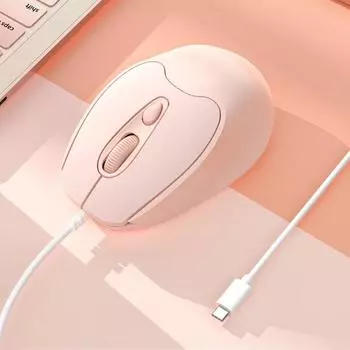 USB Type C Wired Mouse Type C USB Cable Ergonomic Mice Creative Wired Mute Mouse Desktop Notebook pink-USB Sound