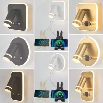 USB зарядка телефона светодиодный трехцветный затемняемый сенсорный настенный светильник прикроватная лампа для чтения гостиная отель ресторан декоративная лампа Tricolor light