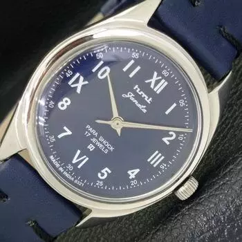 USED AUTHENTIC HMT JANATA INDIAN HAND-WINDING MENS BLUE DIAL WATCH a430053-2 R101-a430053