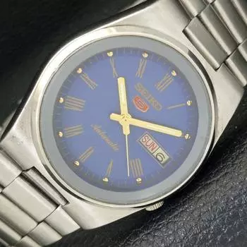 USED GENUINE VINTAGE SEIKO 5 AUTOMATIC JAPAN MENS BLUE DIAL WATCH a433271-2 R115-a433271
