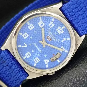 USED VINTAGE SEIKO 5 AUTOMATIC JAPAN MENS DATE BLUE COLOR DIAL WATCH a434906-2 R122-a434906