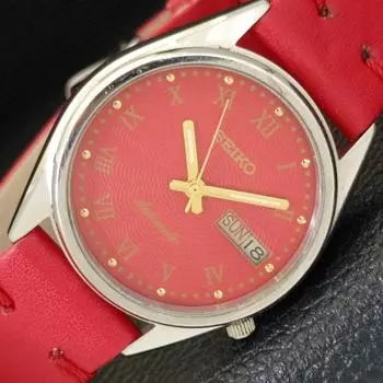 USED VINTAGE SEIKO AUTOMATIC 7009A JAPAN MENS RED COLOR DIAL WATCH a433408-2 R116-a433408
