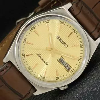 USED VINTAGE SEIKO AUTOMATIC 7019A JAPAN MENS GOLDEN COLOR DIAL WATCH a433414-2 R116-a433414