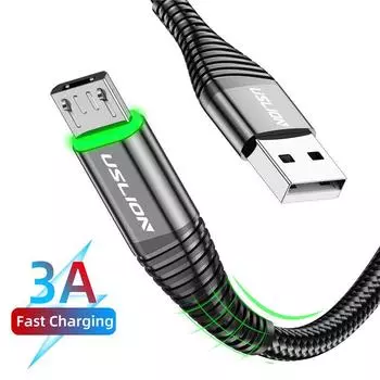 USLION 3A LED Micro USB кабель для быстрой зарядки Microusb зарядное устройство дата кабель провод для Samsung Huawei Xiaomi шнур Android мобильный телефон 0.5m фиолетовый