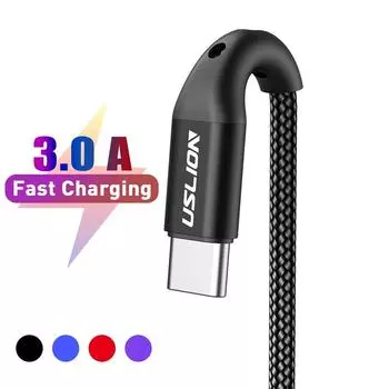 USLION 3A USB Type C кабель для быстрой зарядки для Samsung Galaxy S8 S9 Plus Xiaomi mi9 Huawei мобильный телефон USB C зарядный кабель 0.5m фиолетовый