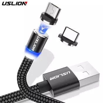 USLION Магнитный кабель Micro USB для быстрой зарядки Кабель USB типа C Магнитное зарядное устройство Кабель для зарядки данных Шнур IOS серебряный