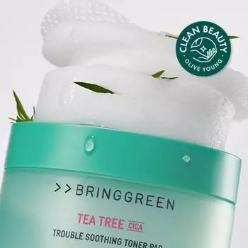 Успокаивающий тонер-диск Bring Green Tea Tree Cica Trouble 90 листов (+90 листов план пополнения)/отдельный элемент 90 sheets individually