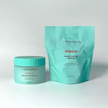 Успокаивающий тонер-диск Bring Green Tea Tree Cica Trouble 90 листов (+90 листов план пополнения), 1 шт, 1 шт
