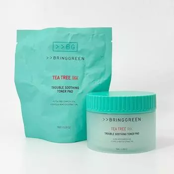 Успокаивающий тонер-диск Bring Green Tea Tree Cica Trouble 90 листов (+90 листов план пополнения), 1 шт, 1 шт