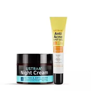 Ustraa Ночной крем - De-Tan & Anti-age cream для мужчин - 50 г | Эффективное удаление загара | Без минерального масла и гель против прыщей - 15 мл
