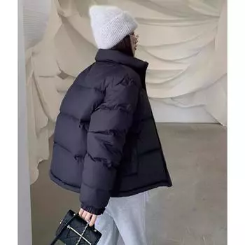Утепленное пальто-хлеб, короткое пуховое пальто, женское корейское свободное осенне-зимнее пальто, куртка на хлопковой подкладке, новогодний стиль S чёрный