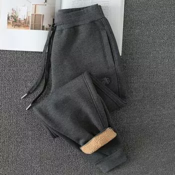 Утепленные коричневые брюки из овечьей шерсти на осень и зиму Dark gray(Cashmere paragraph) M(Code pants)