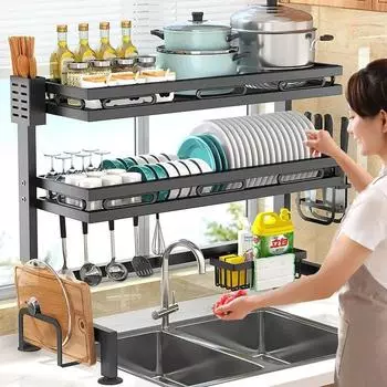 Утолщенная обновленная кухонная полка над раковиной, стеллаж для хранения посуды, посуда для приправ, кухонная утварь, кухонные аксессуары single layer-55cm