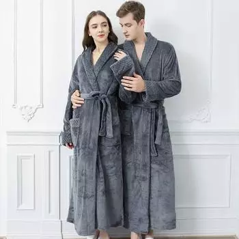Утолщенный коралловый флис для влюбленных душ кимоно ночная рубашка осень-зима новый халат женский халат длинная ночная рубашка мужская Sleepwewar M