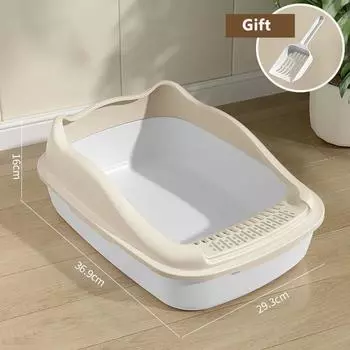 Утолщенный кошачий туалет, полузакрытый открытый кошачий туалет, боковые брызгозащищенные горшки для домашних животных с совком для наполнителя, товары для кошек 36.9*29.3*16cm зелёный