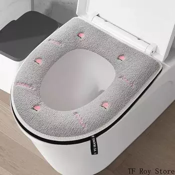 Утолщенный коврик для унитаза с персиковым узором, универсальный водонепроницаемый чехол на молнию с вышивкой, подушка для сиденья унитаза для дома, четыре сезона розовый